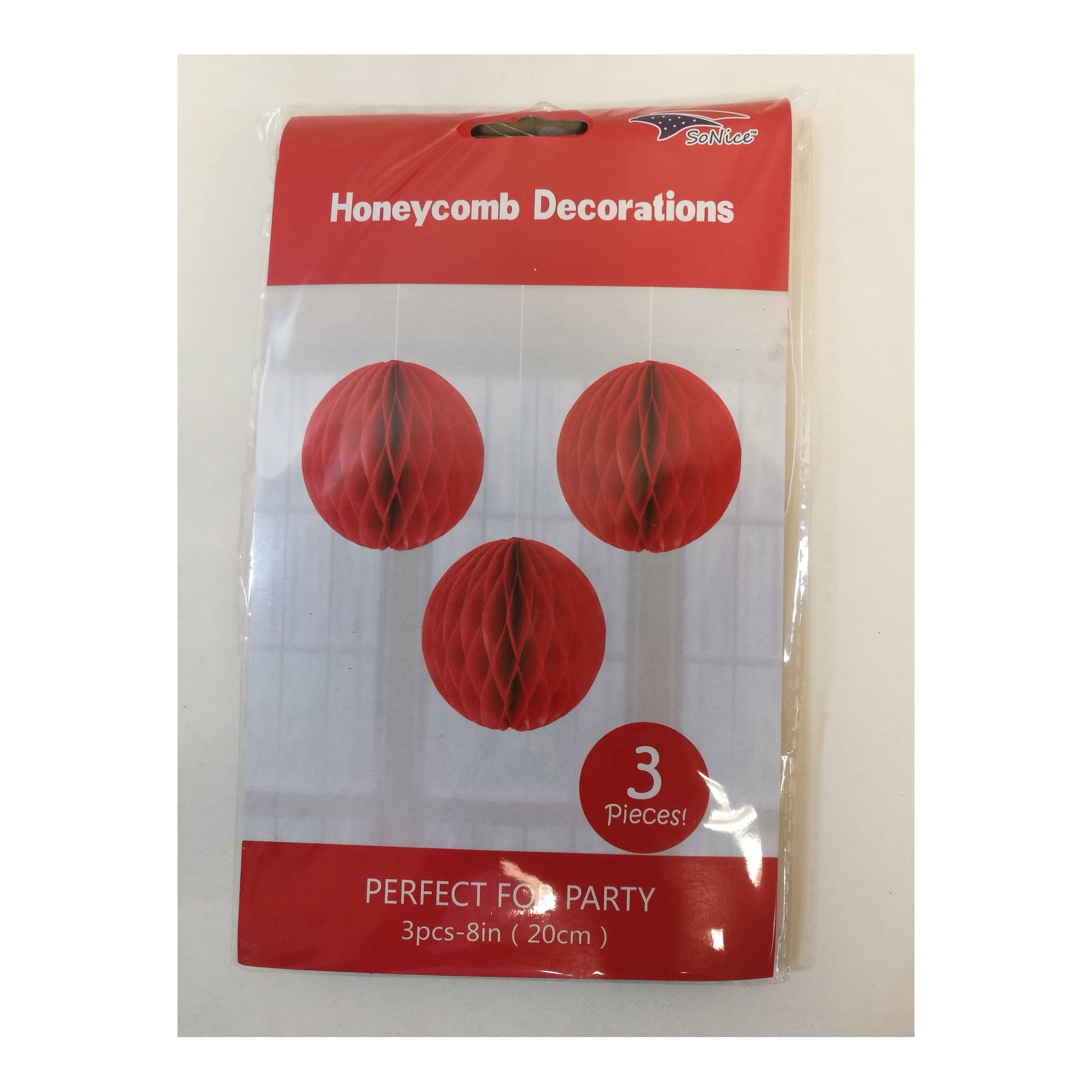 3Pcs 8"Honeycomb Red 120Set/Cs