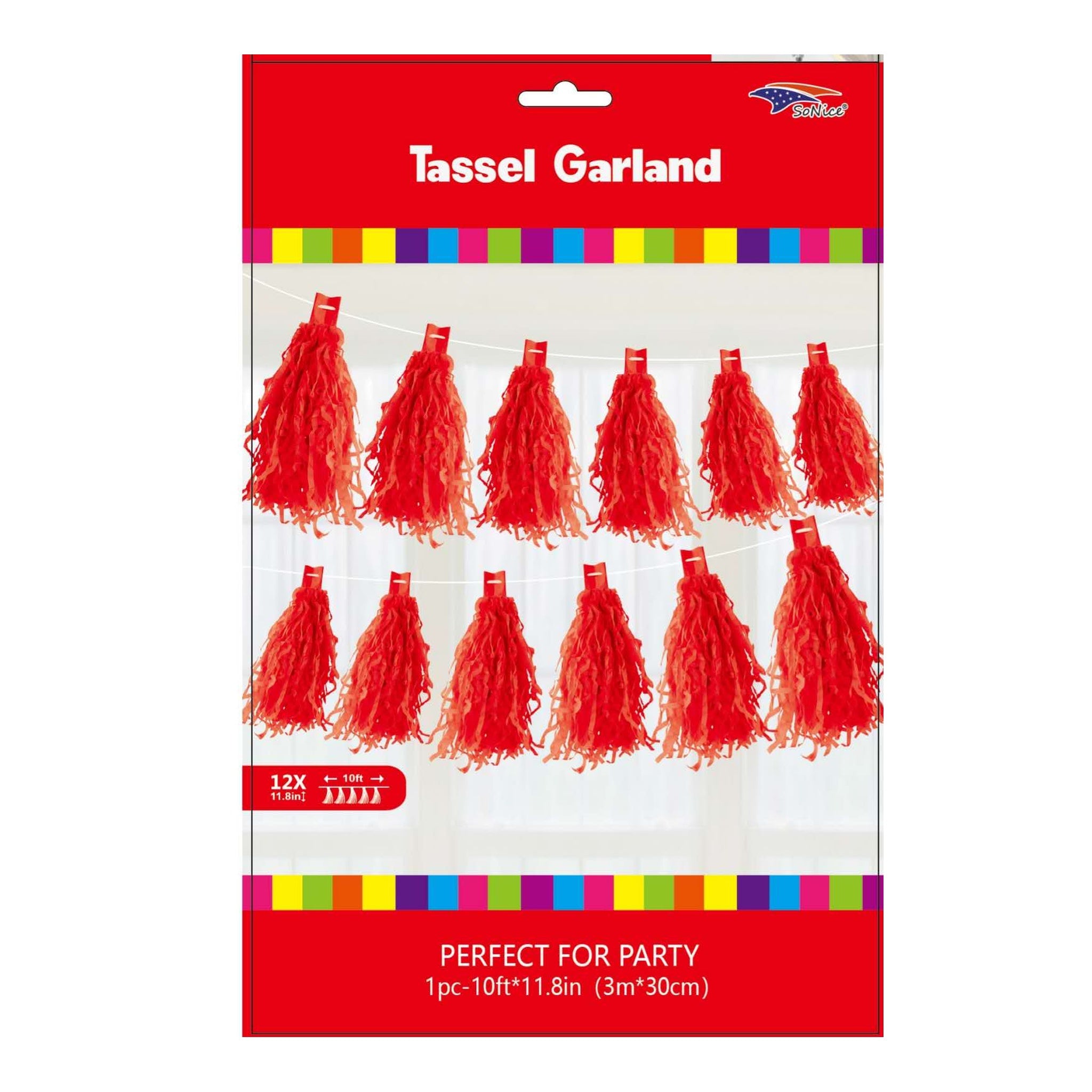 12Ft Tassel Garland Red
