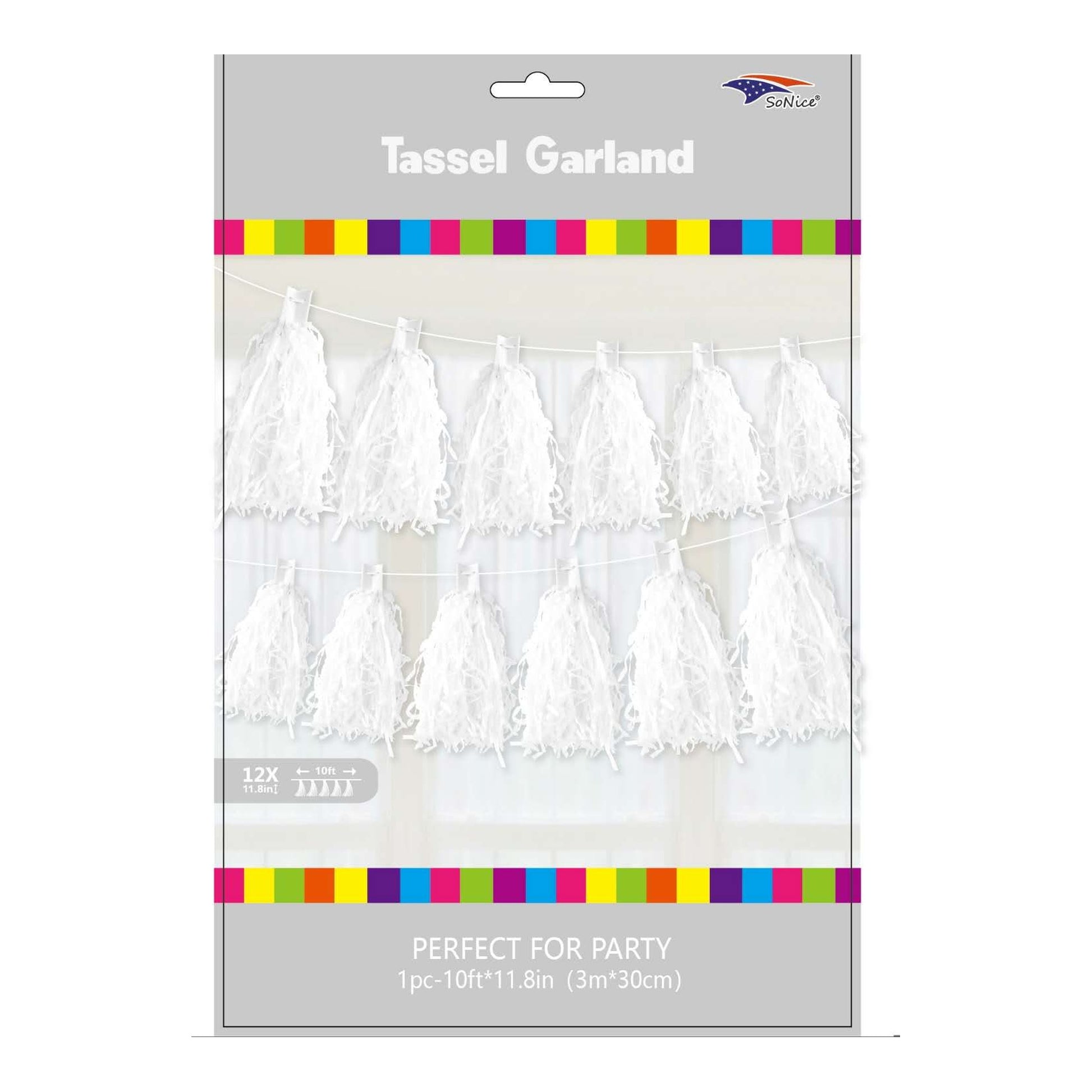 12Ft Tassel Garland White