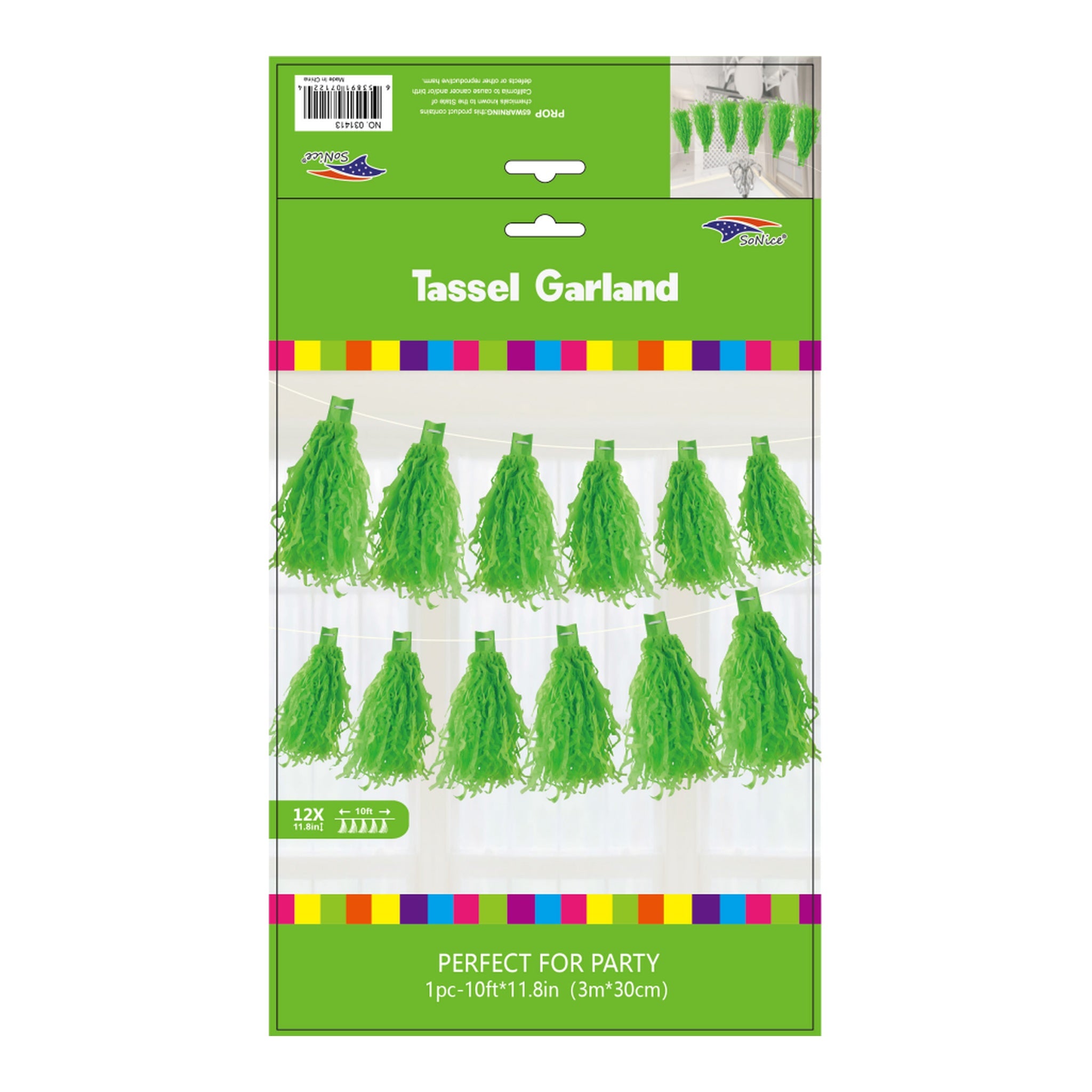 12Ft Tassel Garland Lime Green