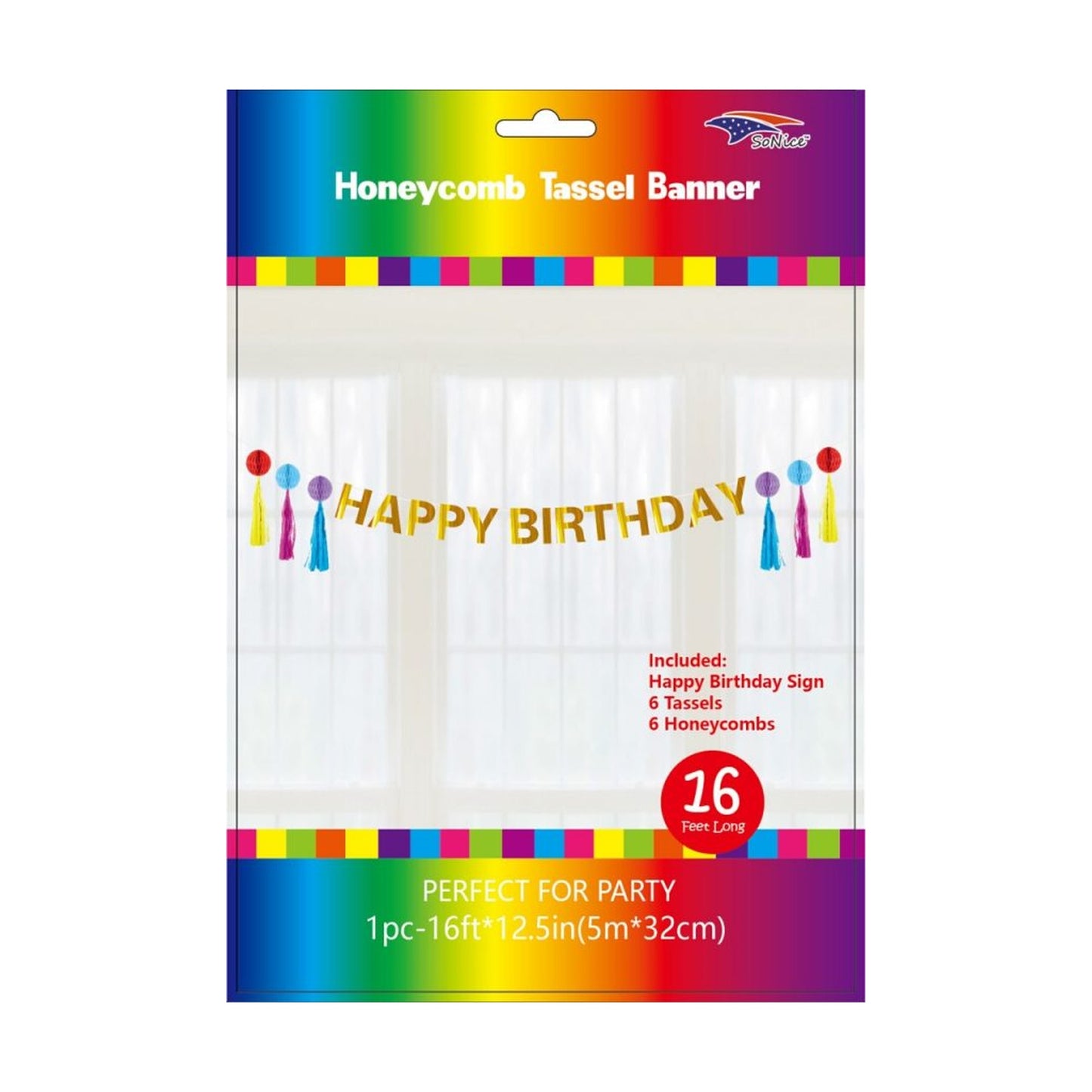 (c) Honeycomb Taseel Happy Birthday Banner