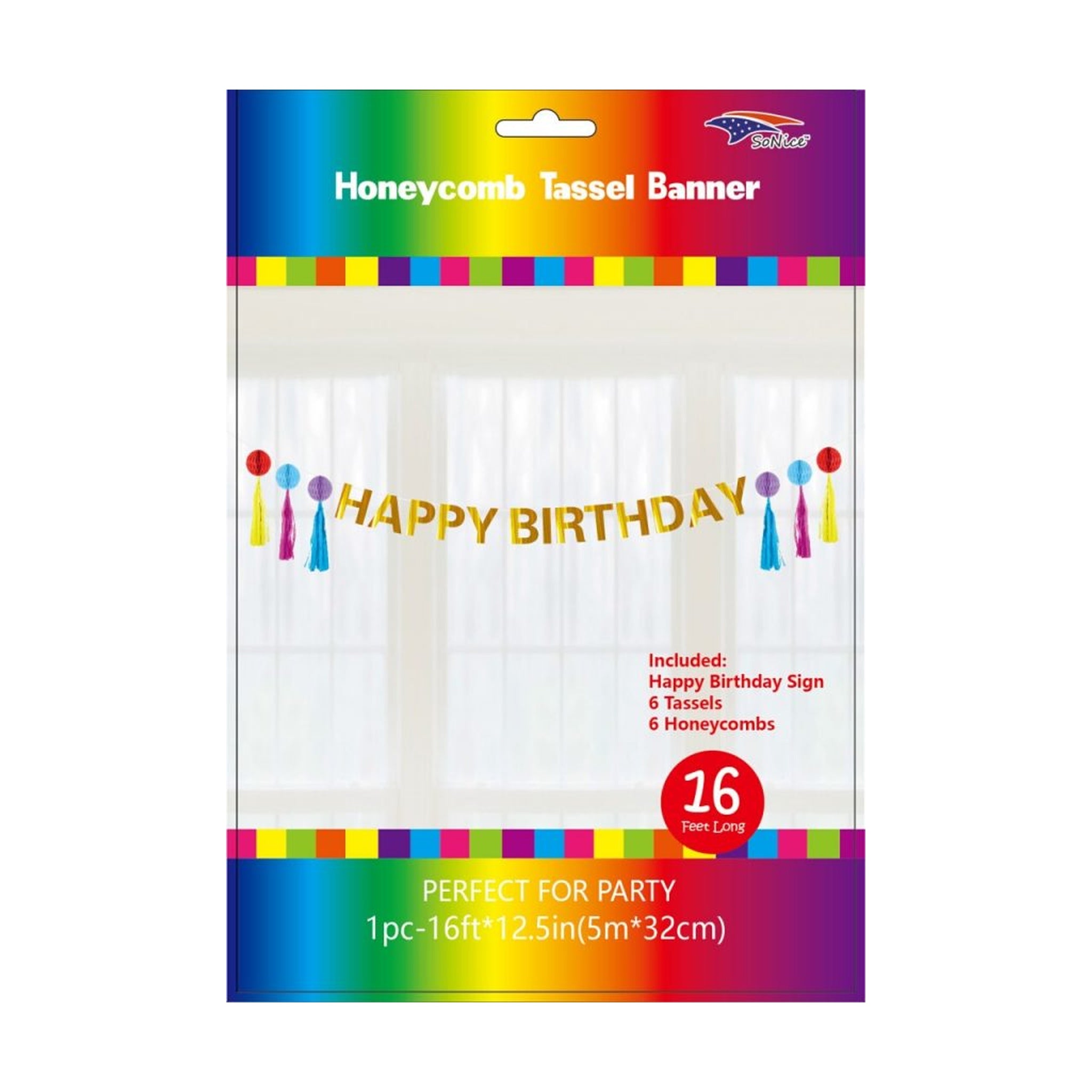 (c) Honeycomb Taseel Happy Birthday Banner