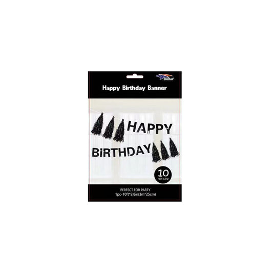 Happy Birthday Tassel Banner Black