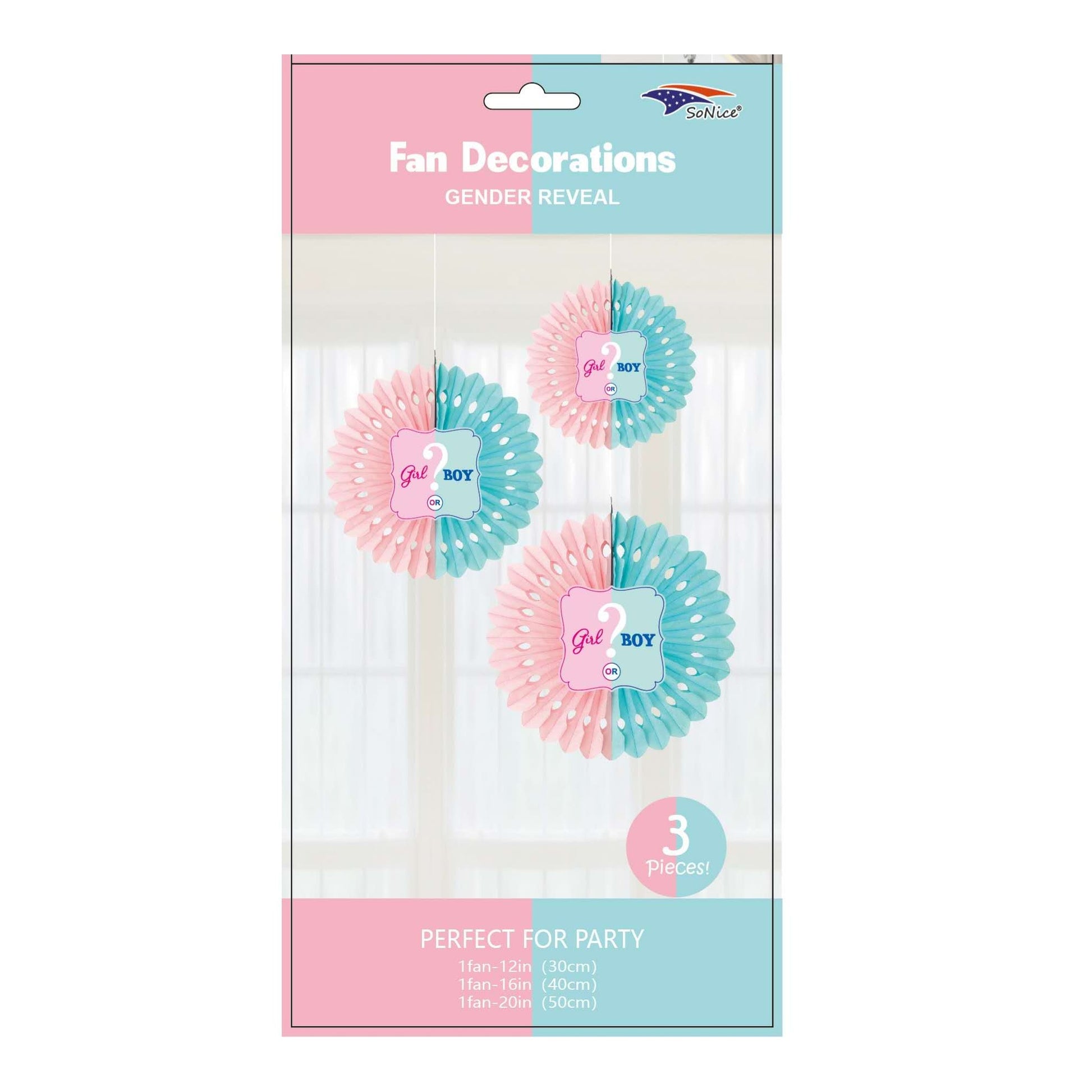 3Pcs Gender Reveal Fans 120Set/Cs