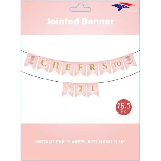 Pink Cheers to 21 joined banner, 16.5 feet