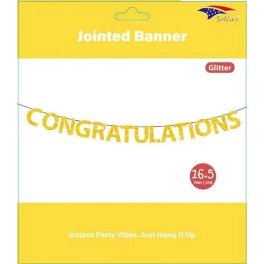 Gold glitter congratulations joined banner, 16.5 feet
