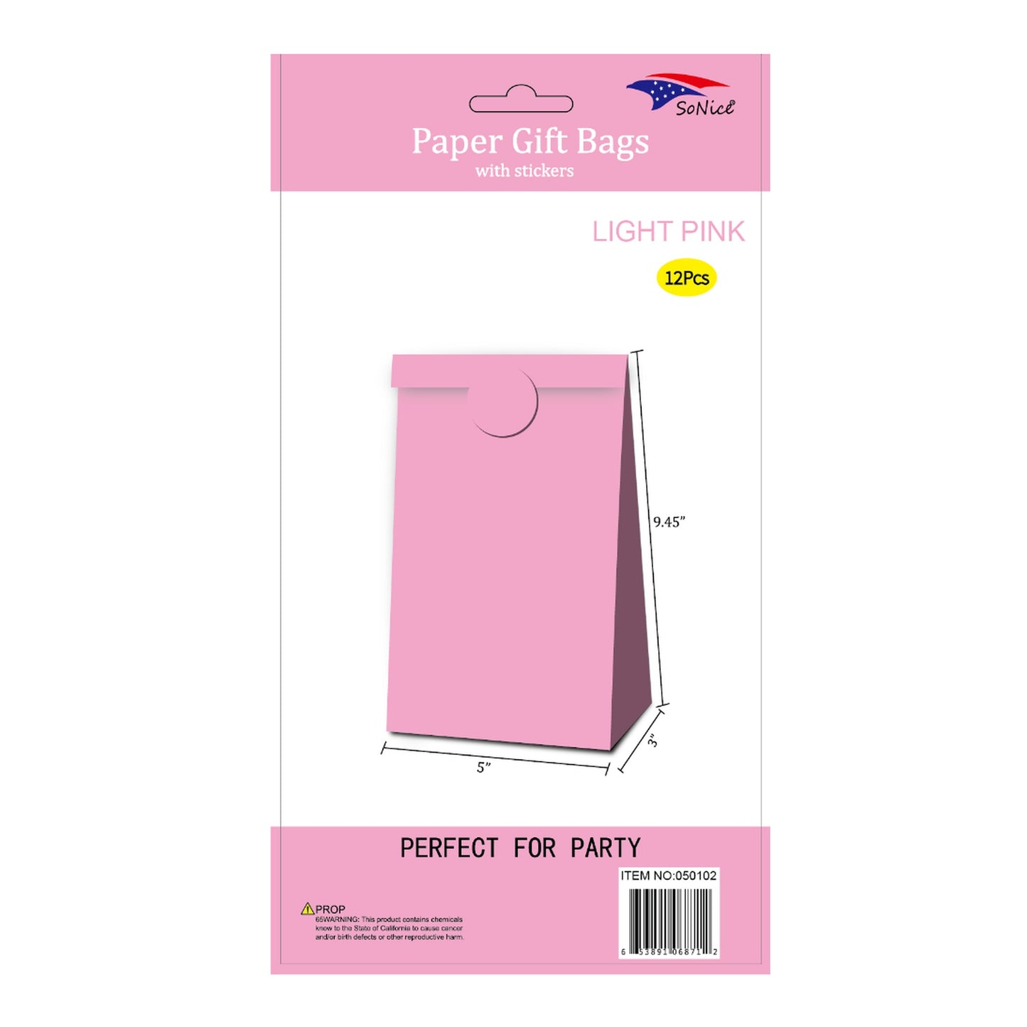 5" x 8"Craft Bags/Sticker Light Pink