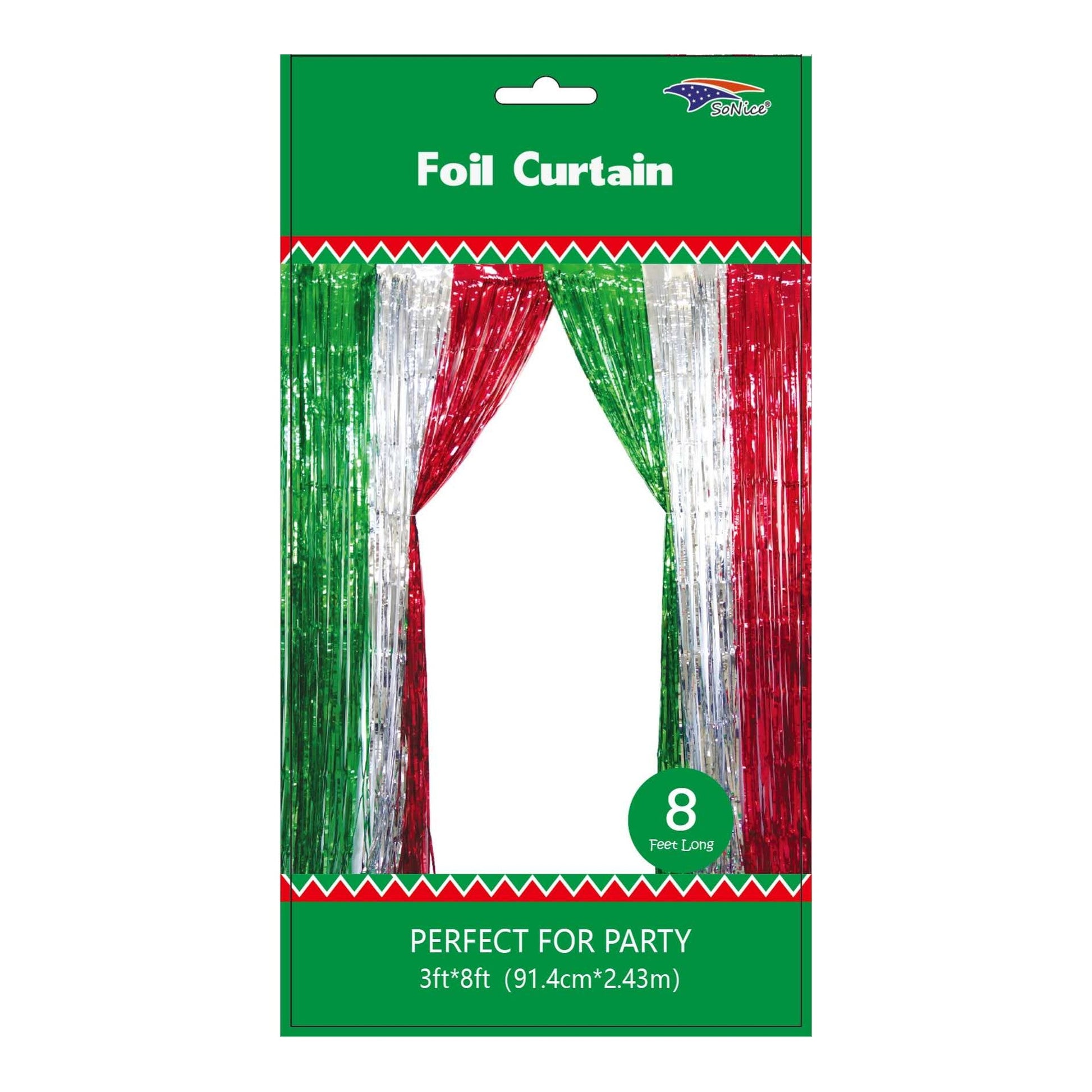 3" x 8" Metallic Curtain Red/White/Green