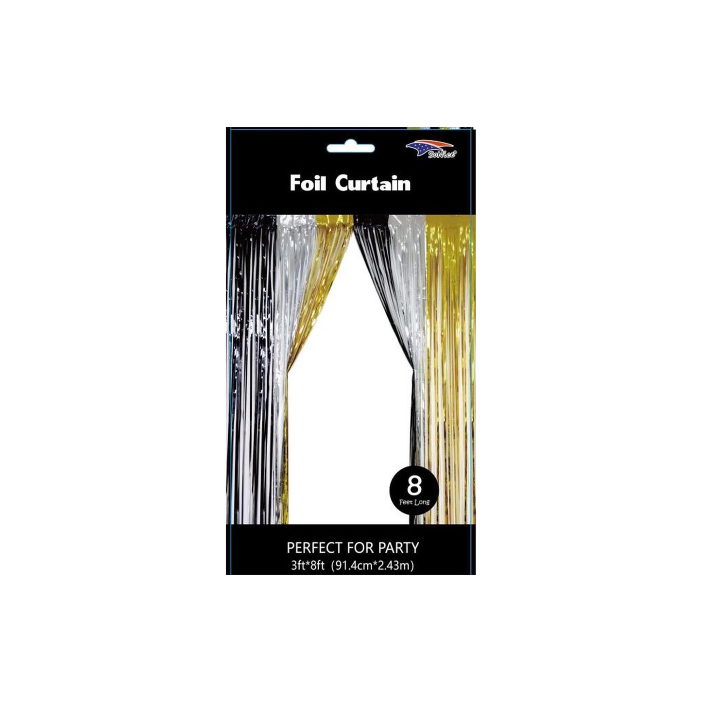 3" x 8" Metallic Curtain Bk/Gd/Silver