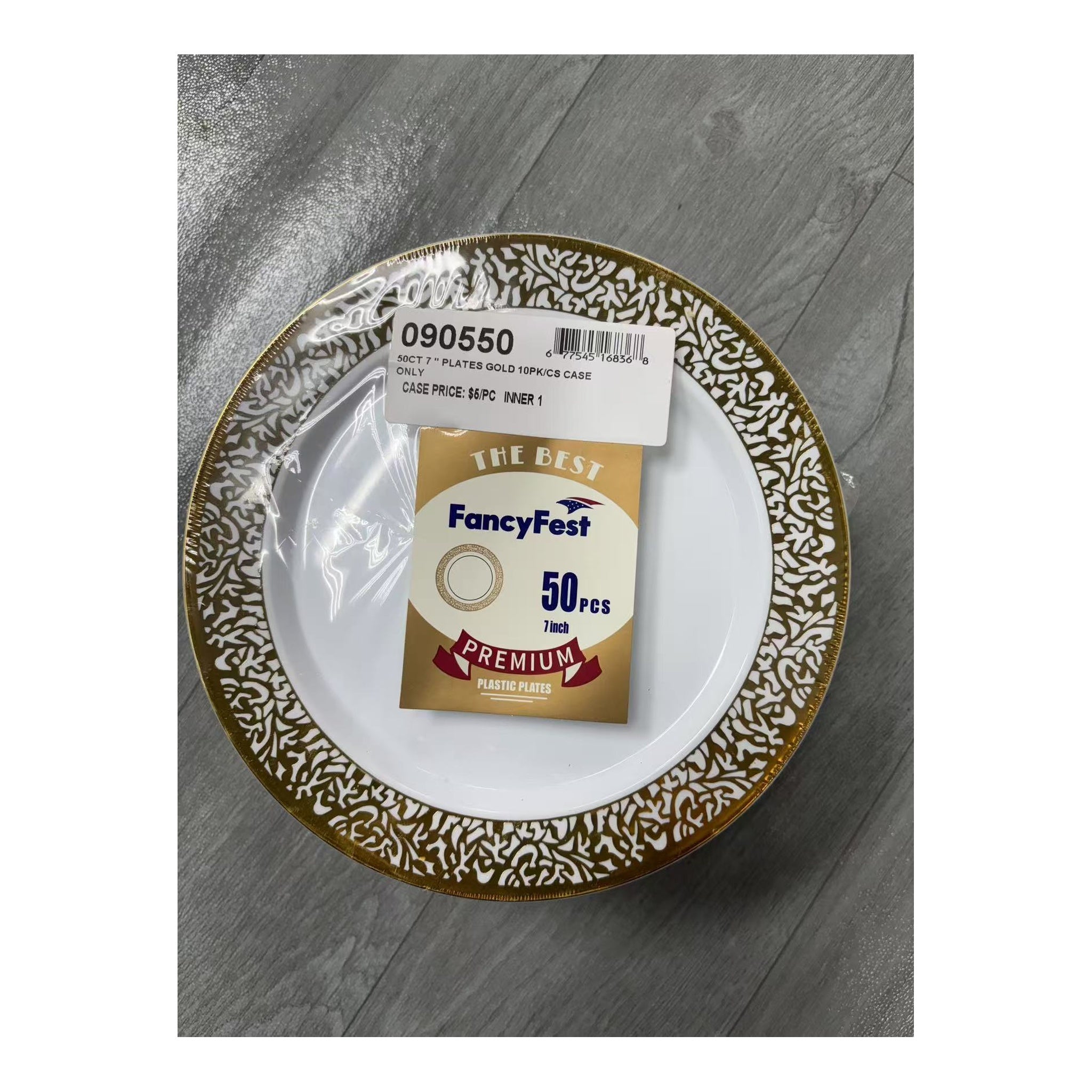 7" 50 ct Plates Set Gold 10 Set/Cs