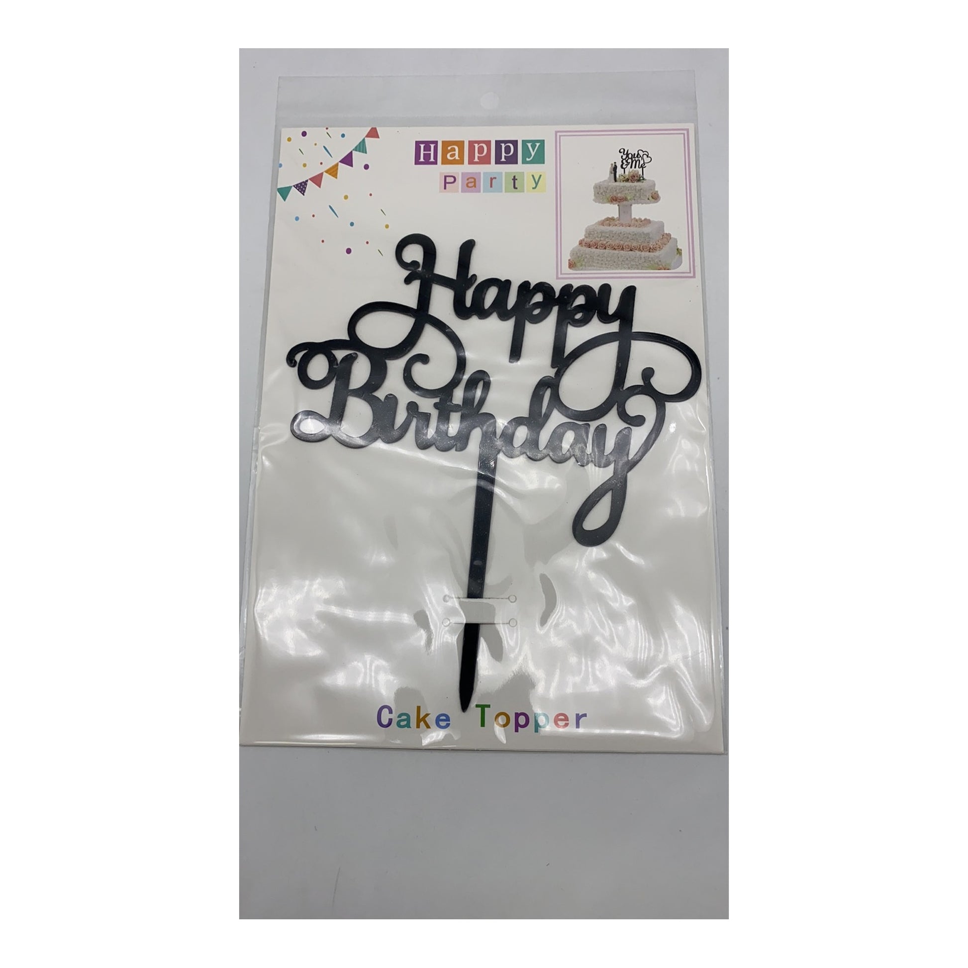 Cake Topper Happy Birthday Black Inner 12Pc