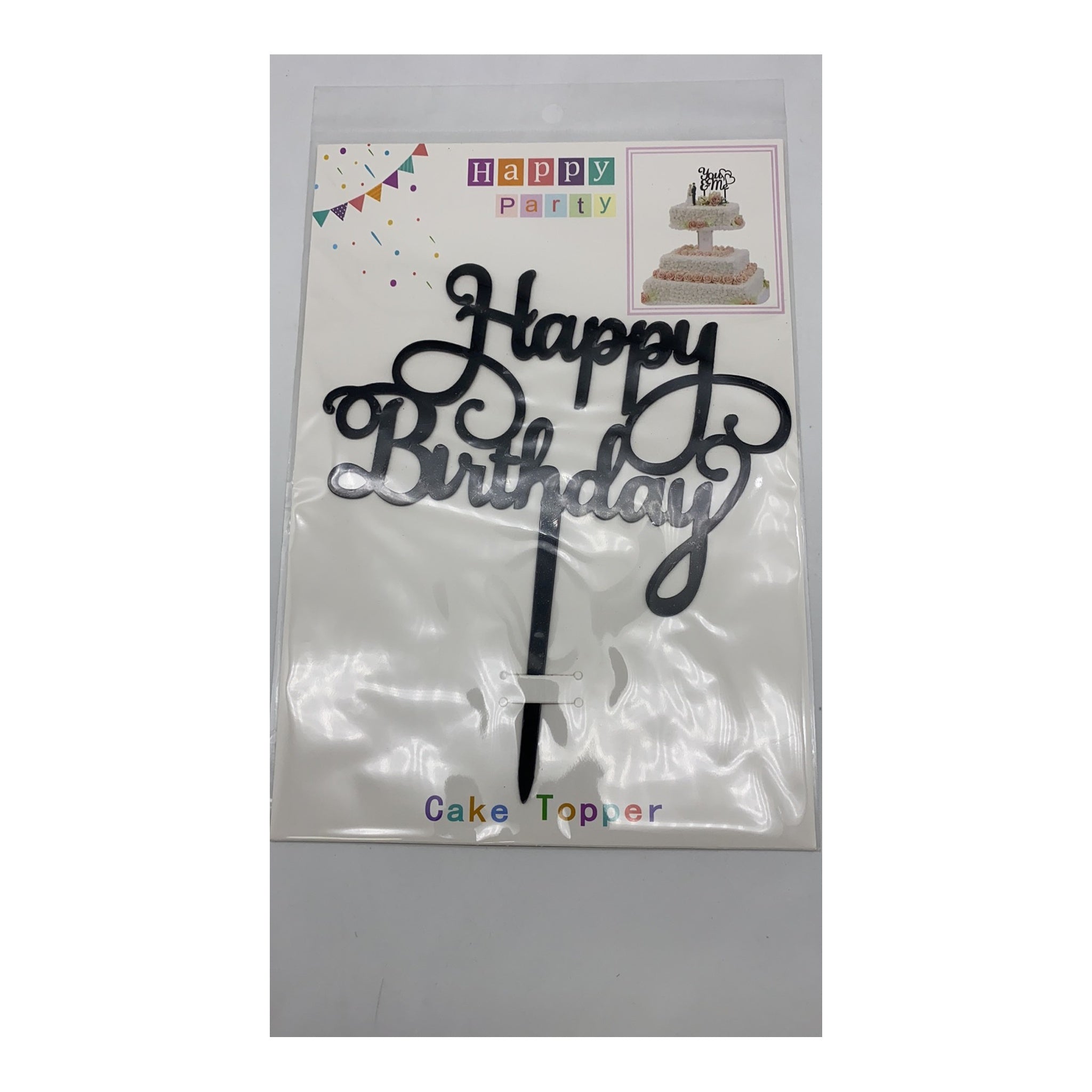 Cake Topper Happy Birthday Black Inner 12Pc
