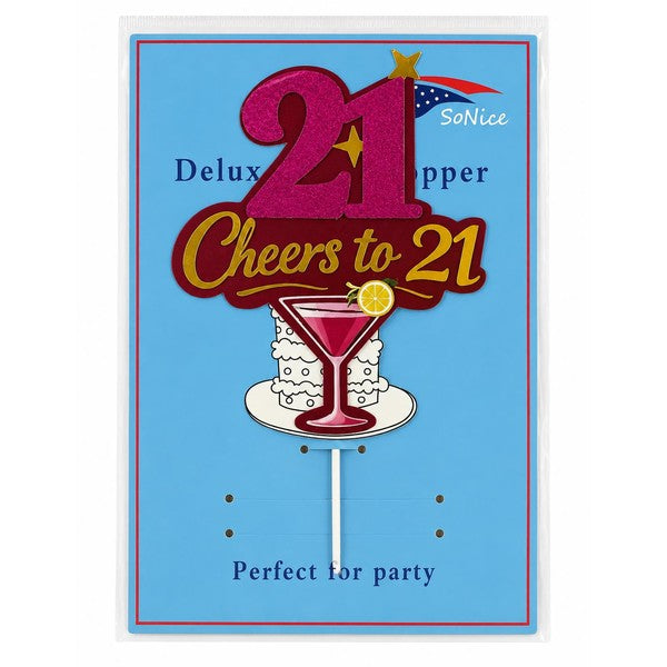 Cheers to 21 deluxe cake topper