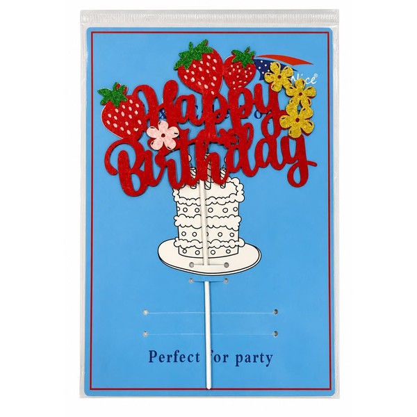 Strawberry Happy Birthday cake topper