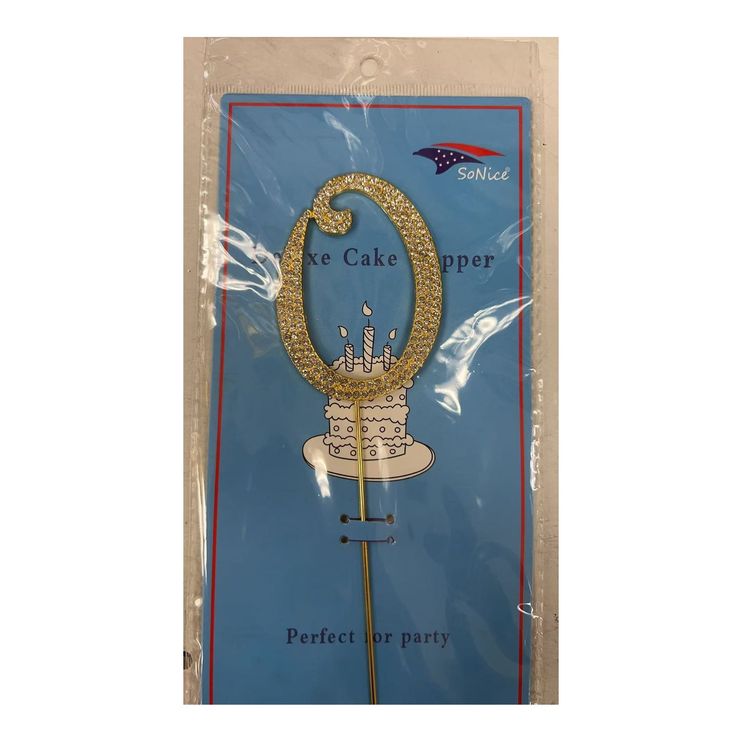 Gem Cake Topper Number Gold 0