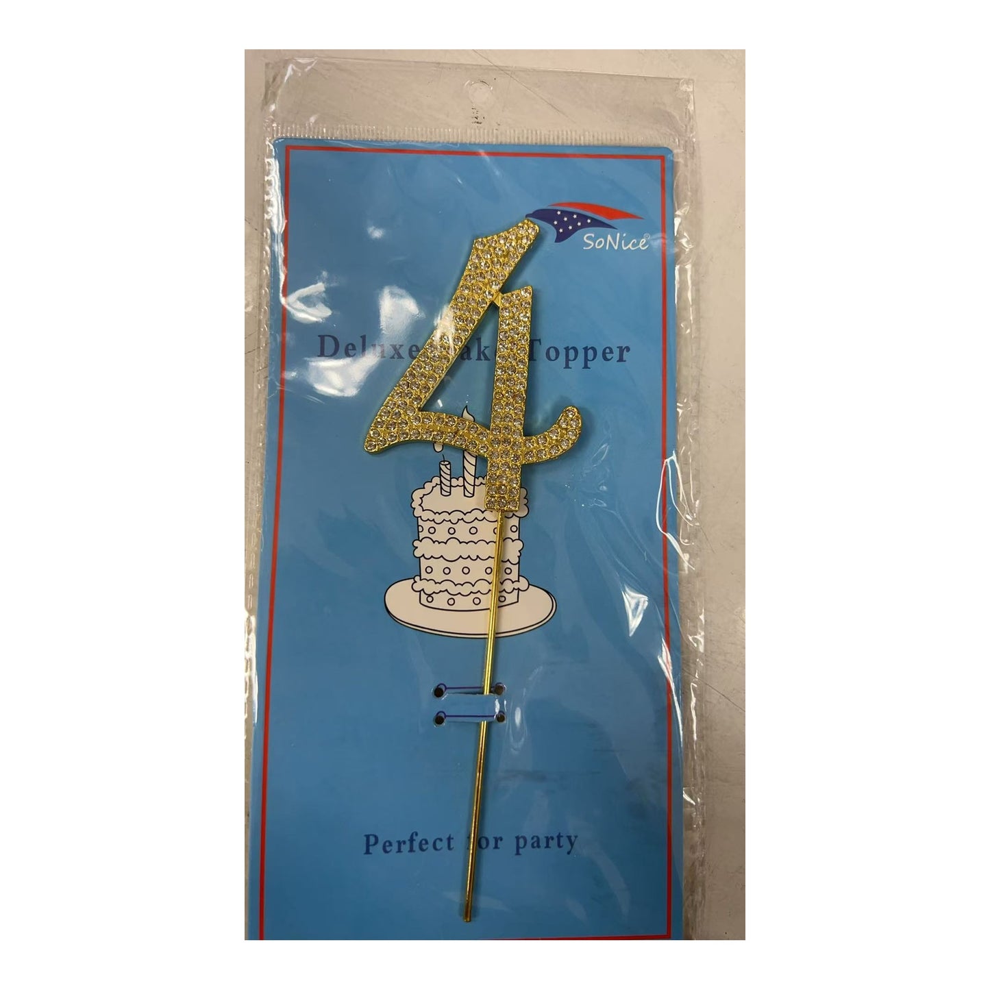 Gem Cake Topper Number Gold 4