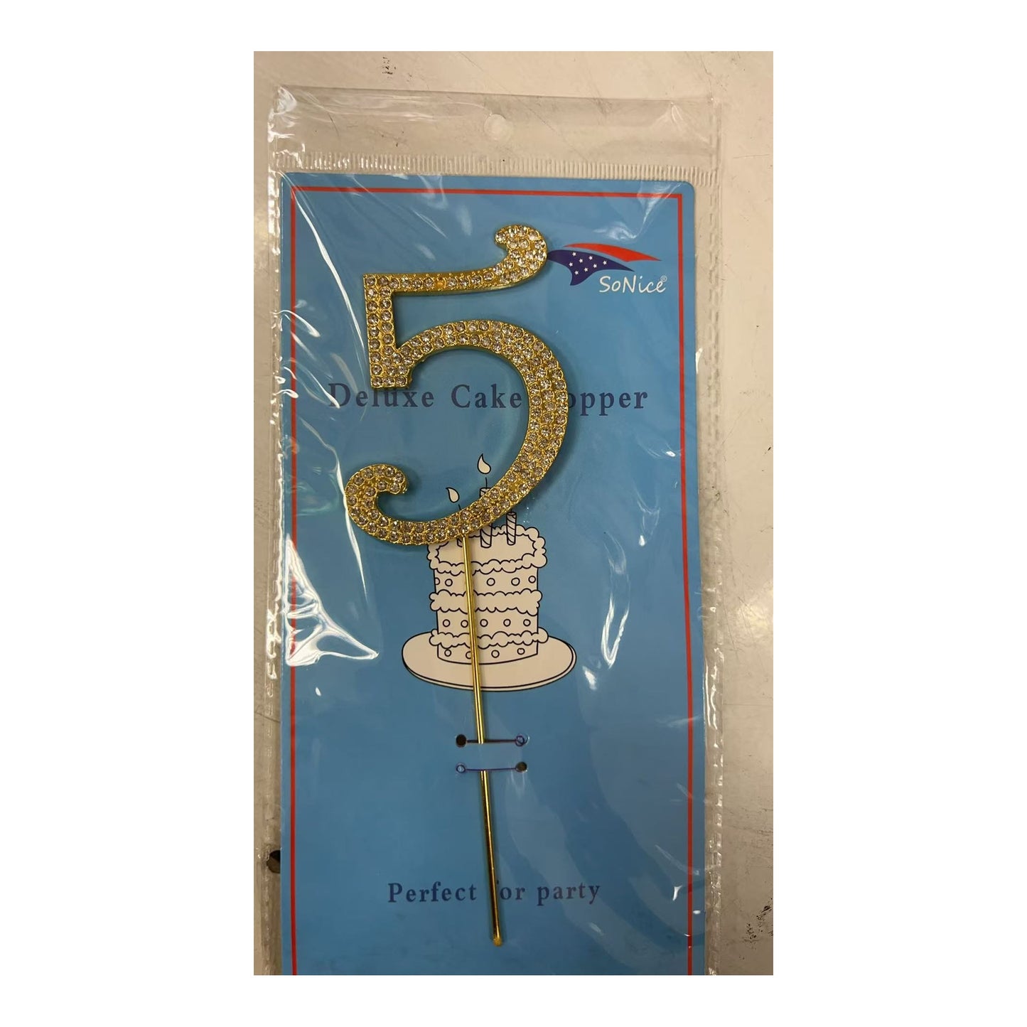 Gem Cake Topper Number Gold 5