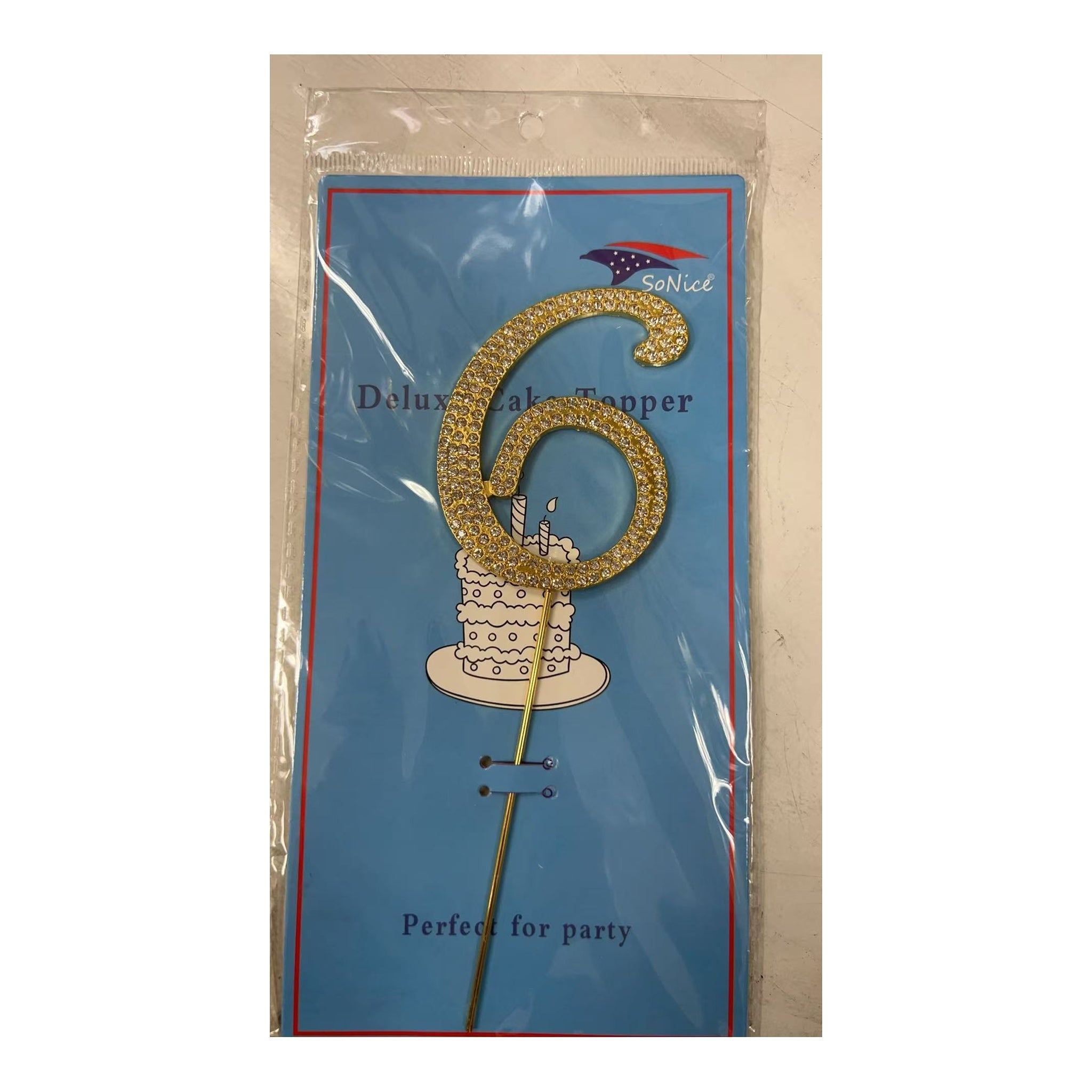 Gem Cake Topper Number Gold 6