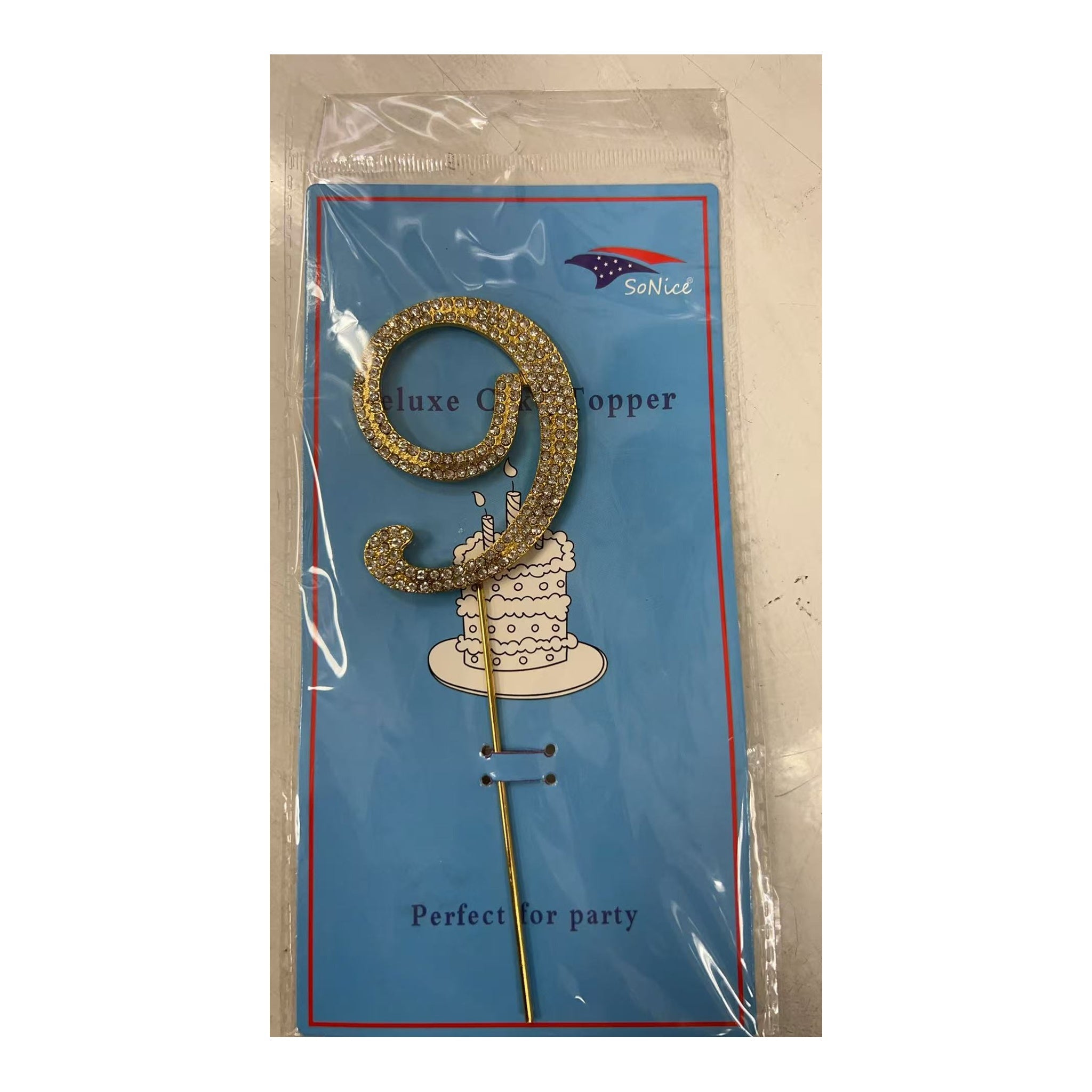 Gem Cake Topper Number Gold 9