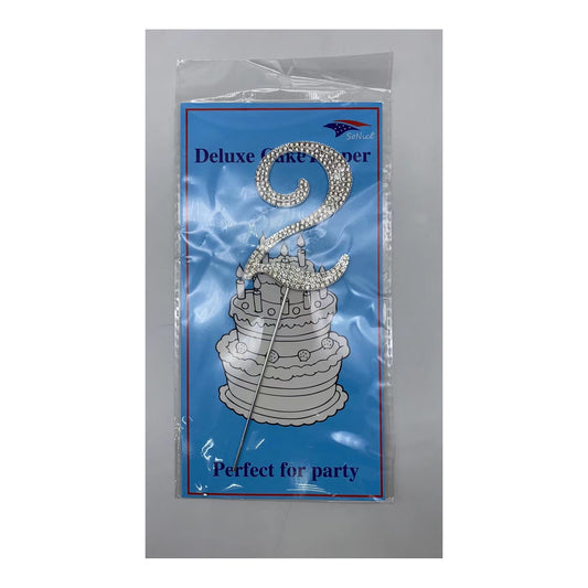 Gem Cake Topper Number Silver 2