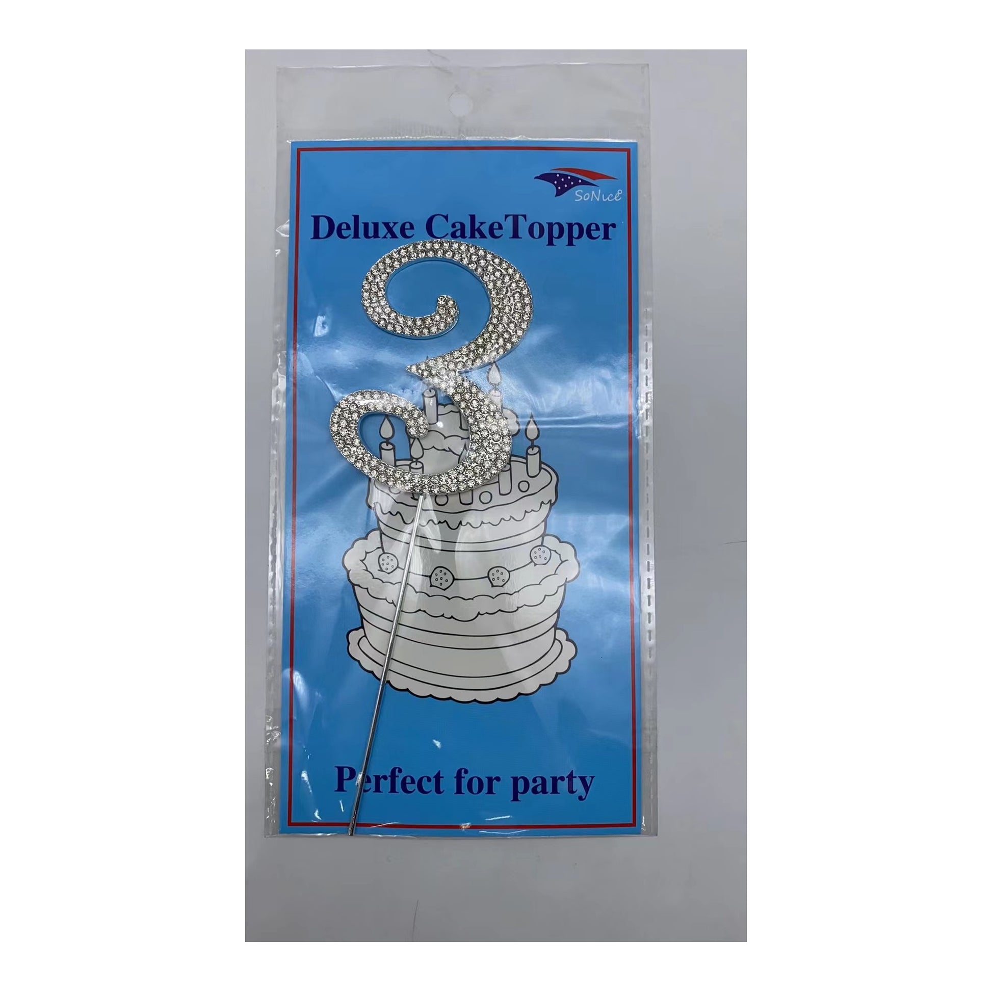 Gem Cake Topper Number Silver 3