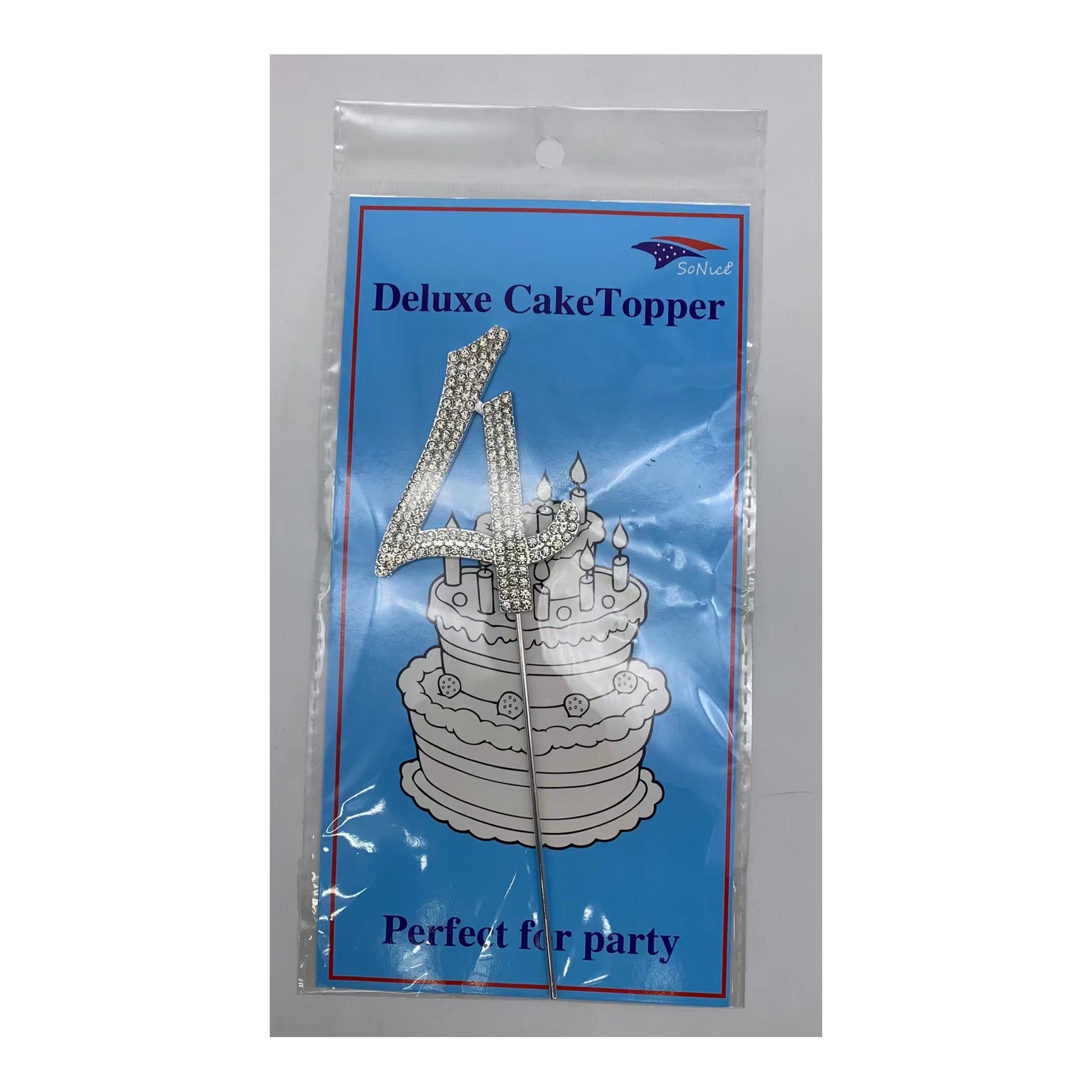 Gem Cake Topper Number Silver 4