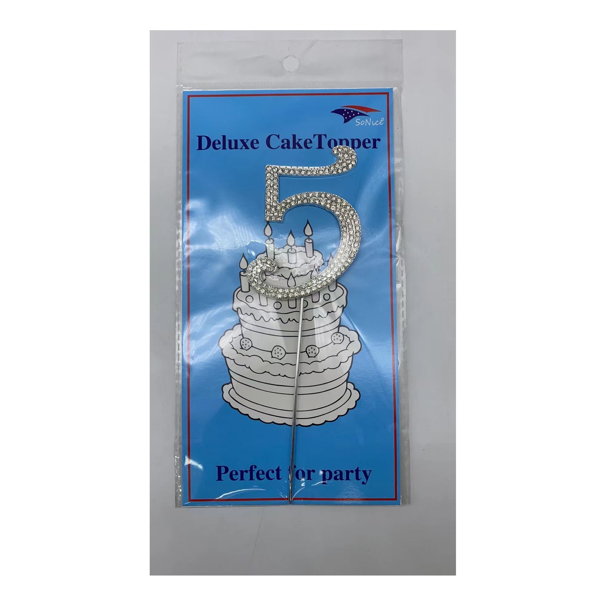 Gem Cake Topper Number Silver 5