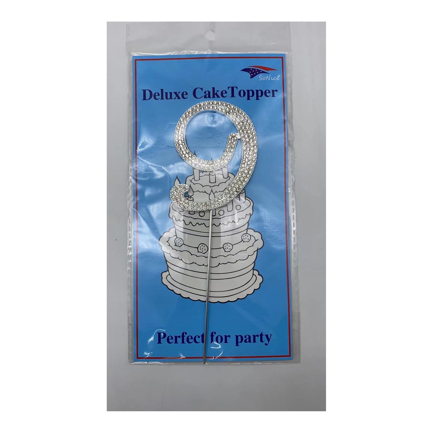 Gem Cake Topper Number Silver 9