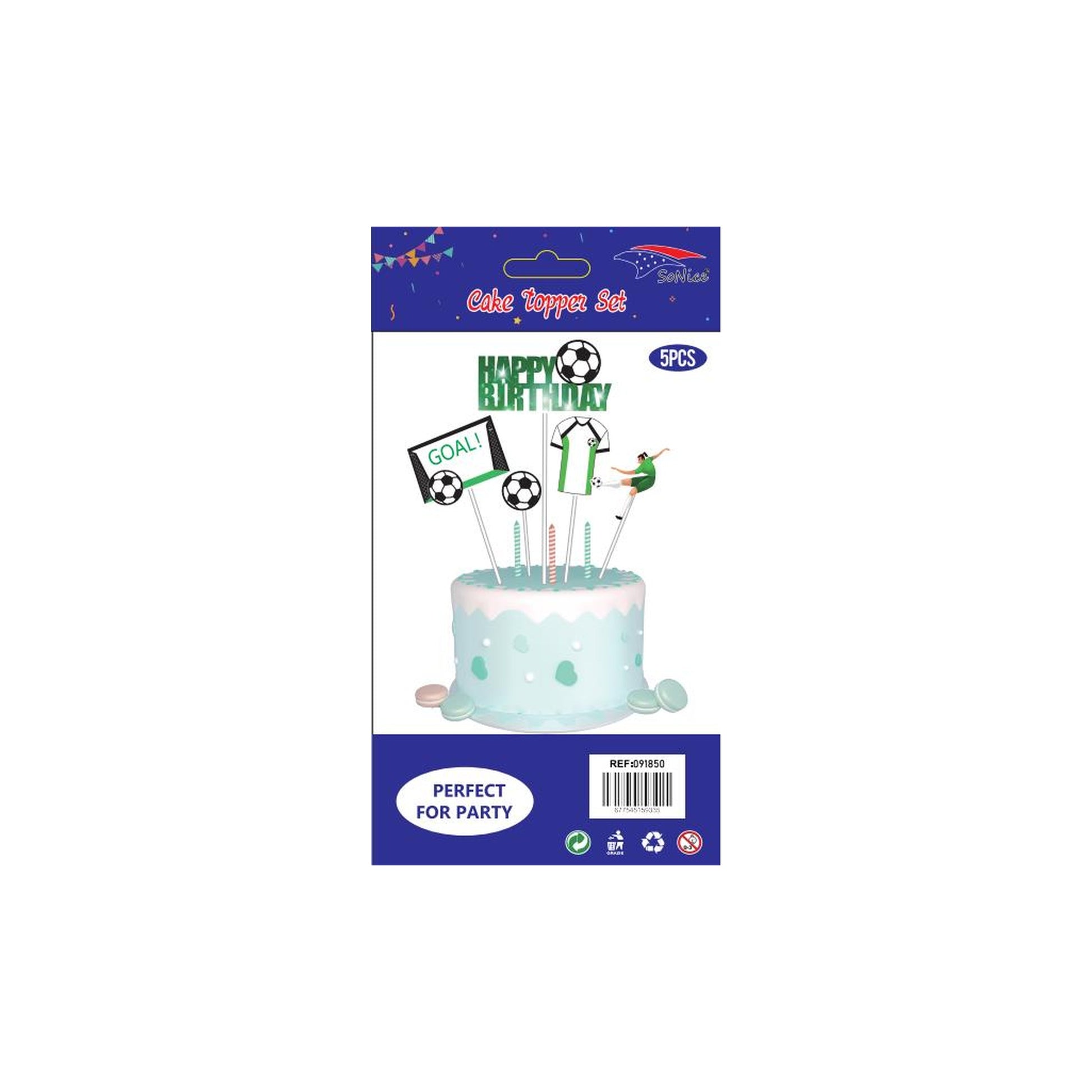 Cake Deco Set 5Pcs Soccer120Set/Cs Inn 12Pk