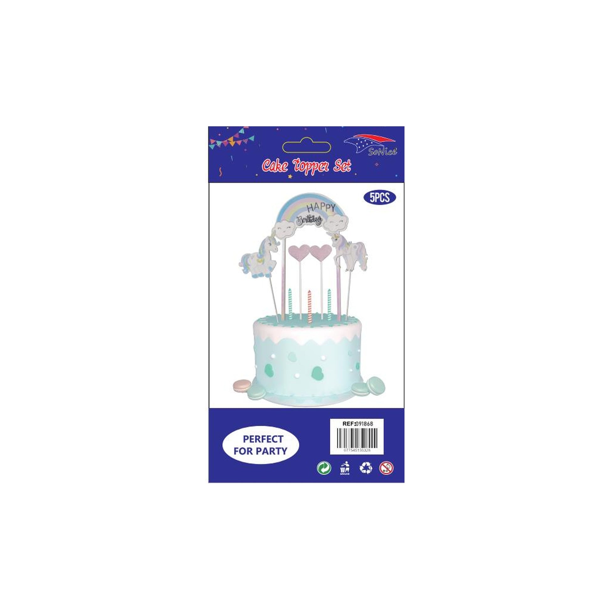 Cake Deco Set 5Pcs Unicorn 120Set/Cs 12Pk