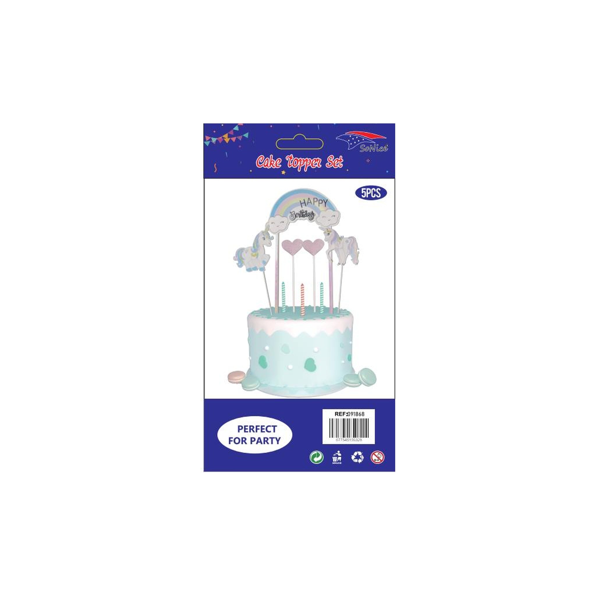 Cake Deco Set 5Pcs Unicorn 120Set/Cs 12Pk