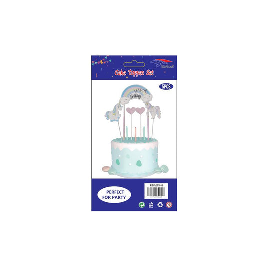 Cake Deco Set 5Pcs Unicorn 120Set/Cs 12Pk