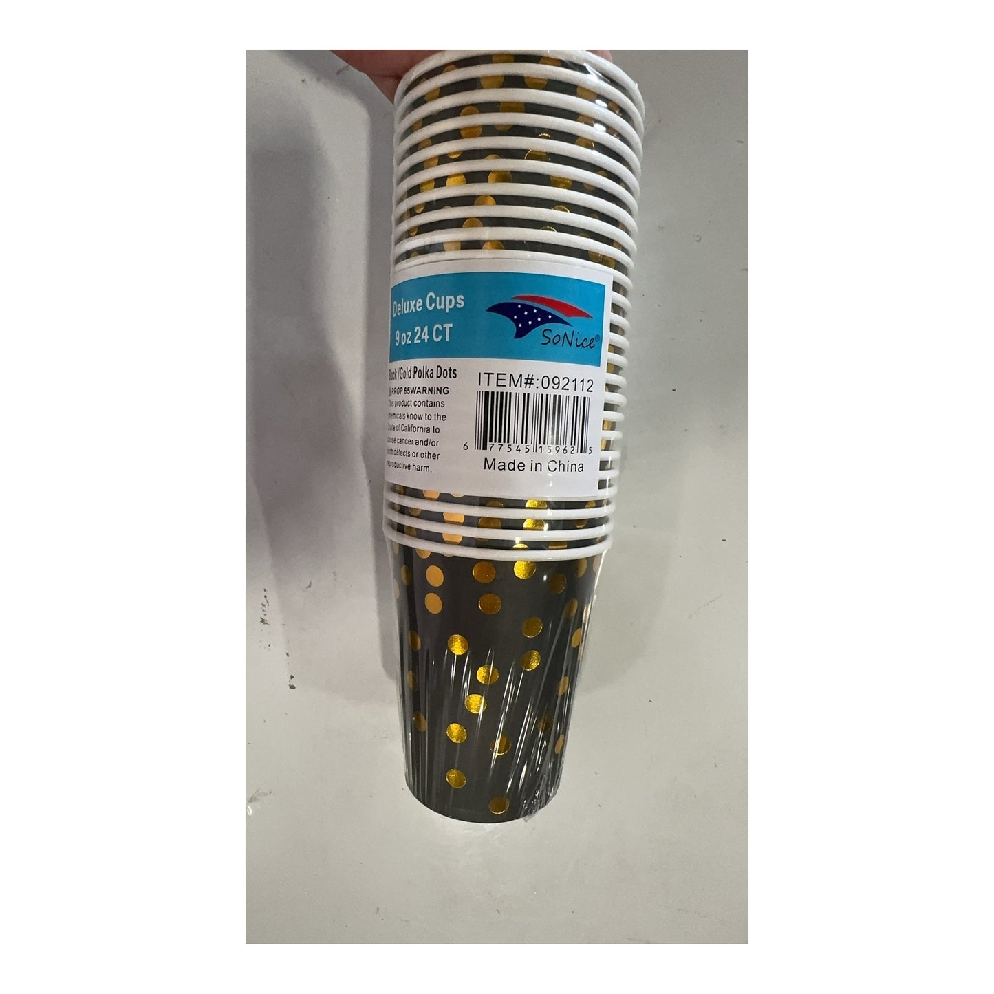 9Oz Cups 24 ct Dotted Gold/Black 24Set/Cs