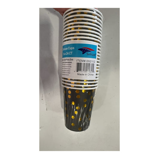 9Oz Cups 24 ct Dotted Gold/Black 24Set/Cs