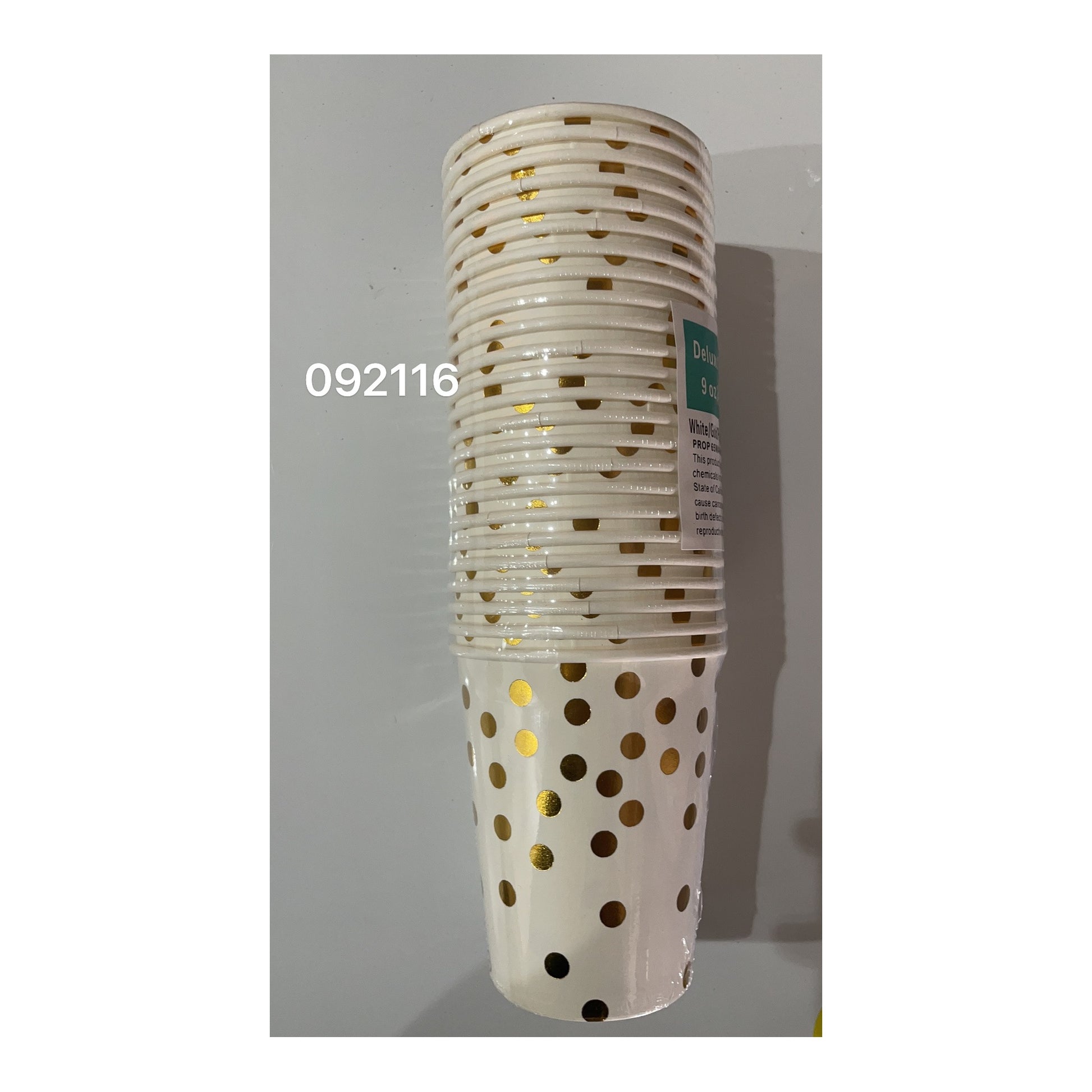 9Oz Cups 24 ct Dotted Gold/White 24Set/Cs