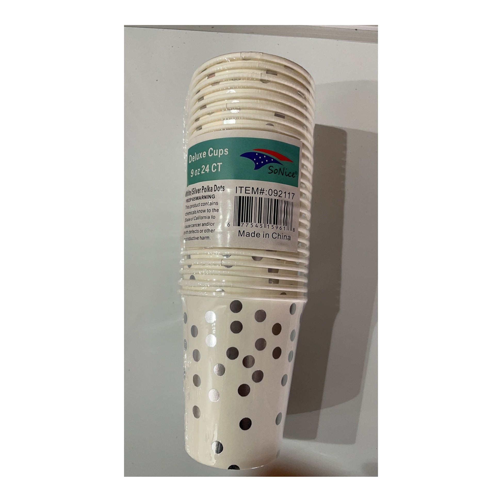 9Oz Cups 24 ct Dotted Silver/White 24Set/Cs