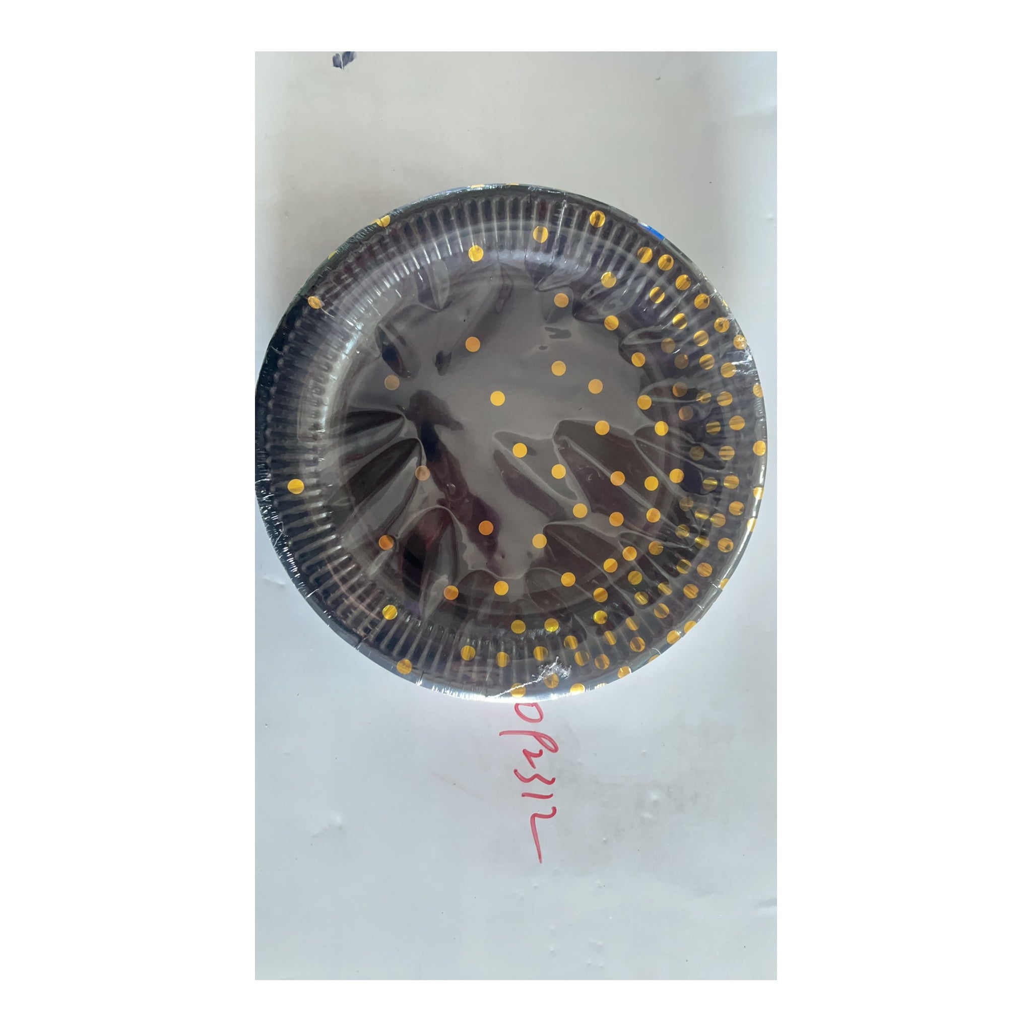 9" Plts 24 ct Gold Dots/Black 24Pk/Cs