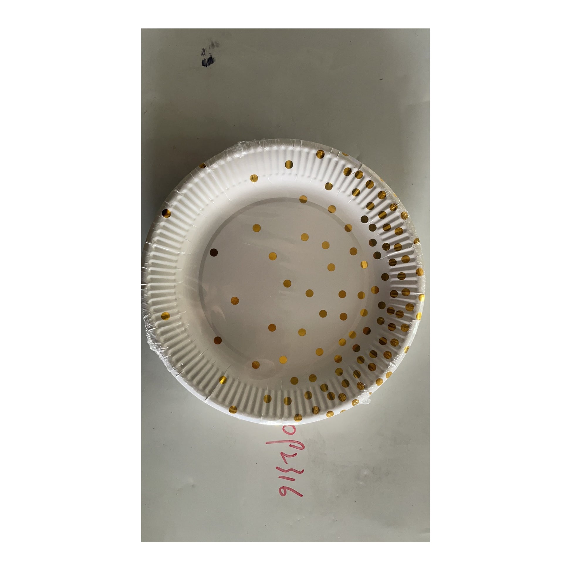 9" Plts 24 ct Gold Dots/White 24Pk/Cs