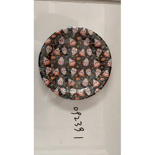 9" Plates Skull 24ct - Dia de los Muertos sugar skull paper plates