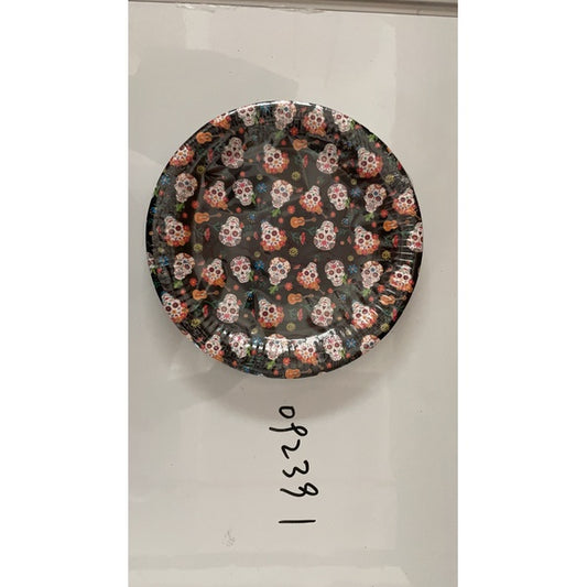 9" Plates Skull 24ct - Dia de los Muertos sugar skull paper plates