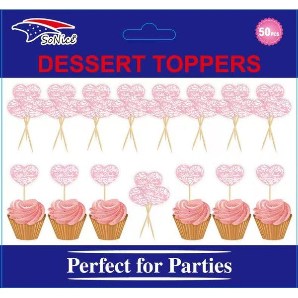Pink Cielito Lindo dessert toppers, 50-piece set