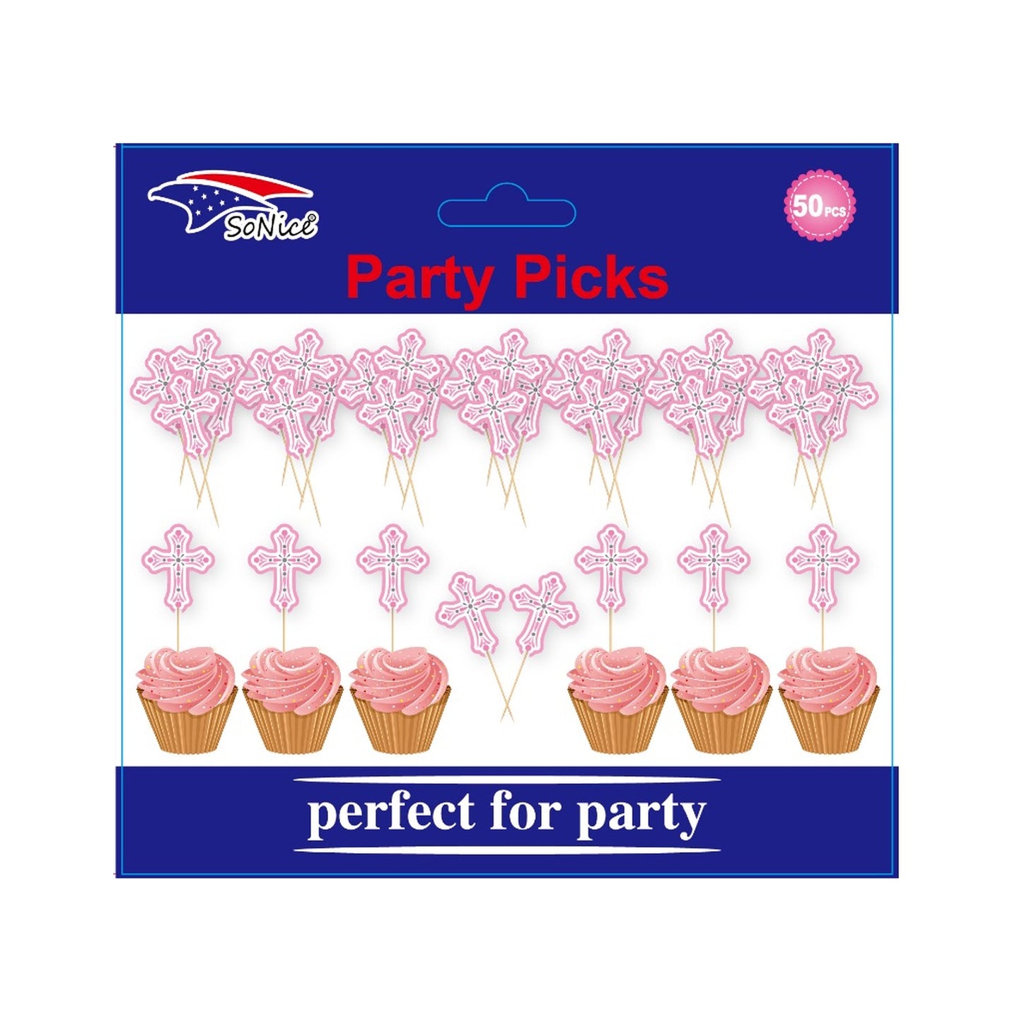 Cupcake Topper 50 ct Cross Pink 120C12