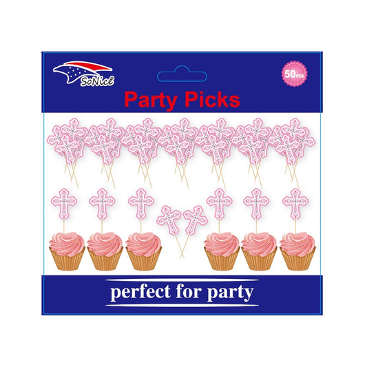 Cupcake Topper 50 ct Cross Pink 120C12
