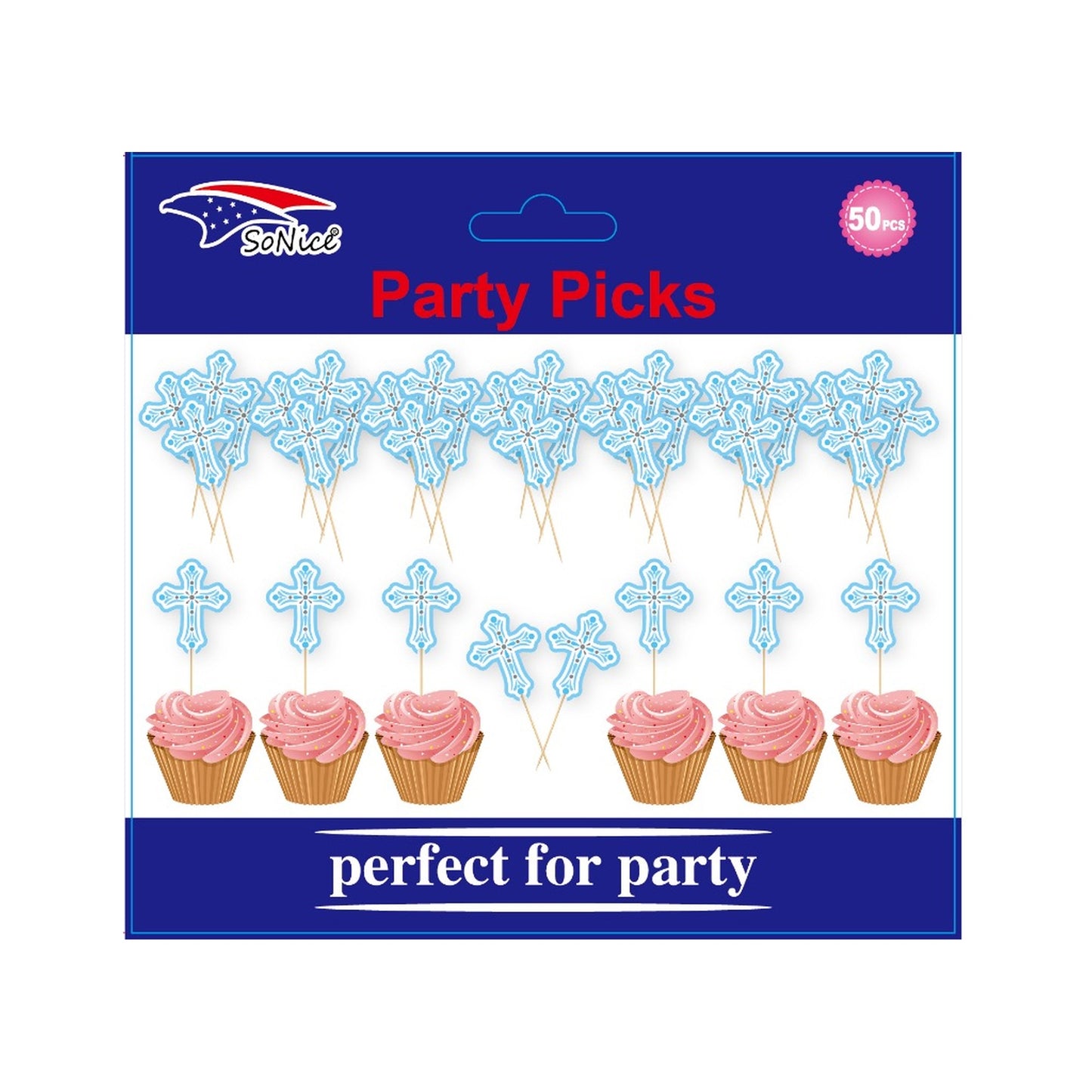 Cupcake Topper 50 ct Cross Blue 120C12