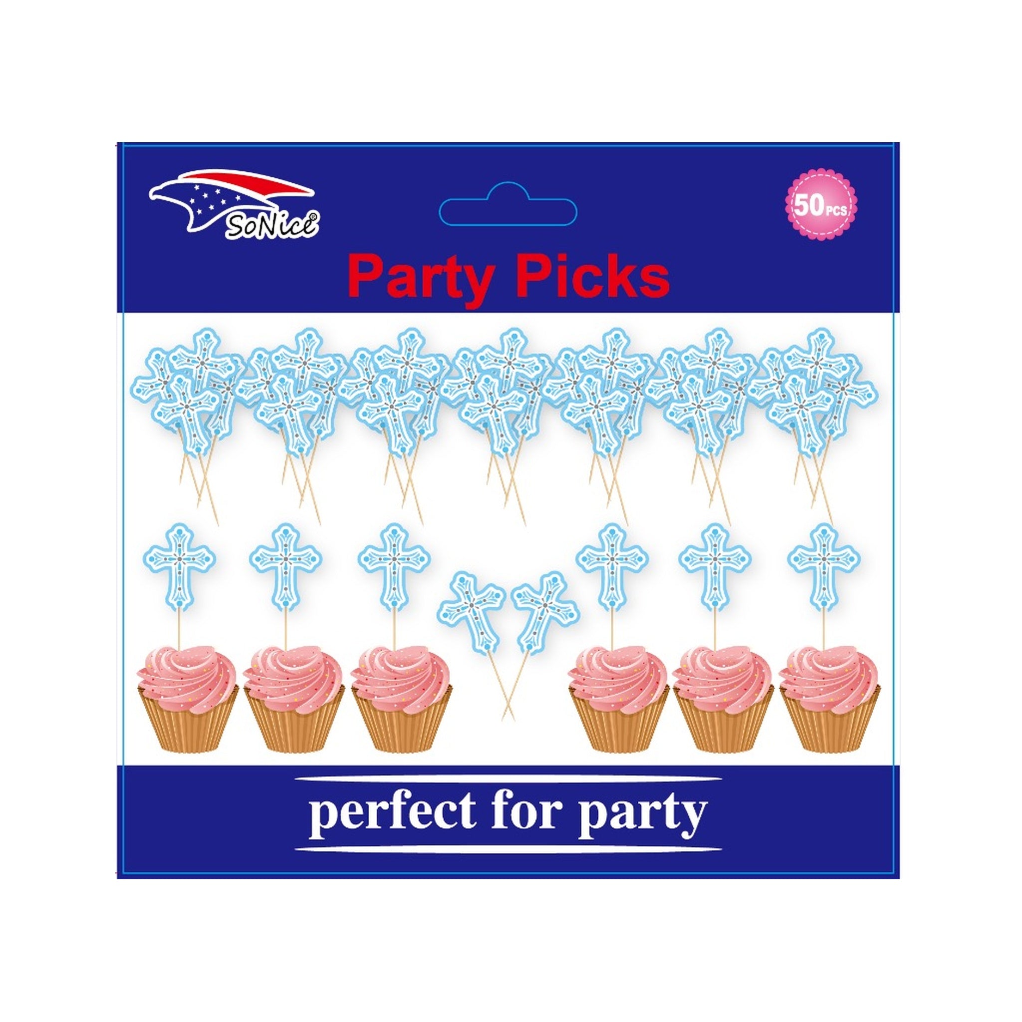 Cupcake Topper 50 ct Cross Blue 120C12