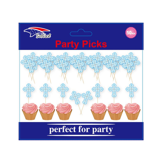 Cupcake Topper 50 ct Cross Blue 120C12