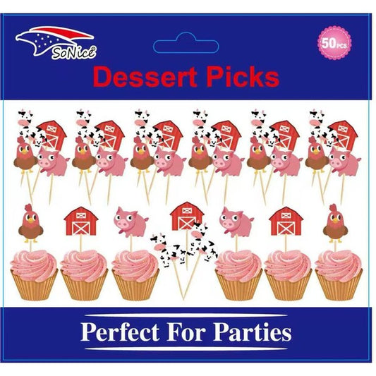 Farm animal dessert picks, 50-piece set