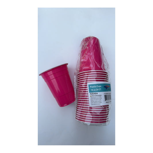 24 ct Plt 16Oz Cups Fuchsia 24Pk/Cs