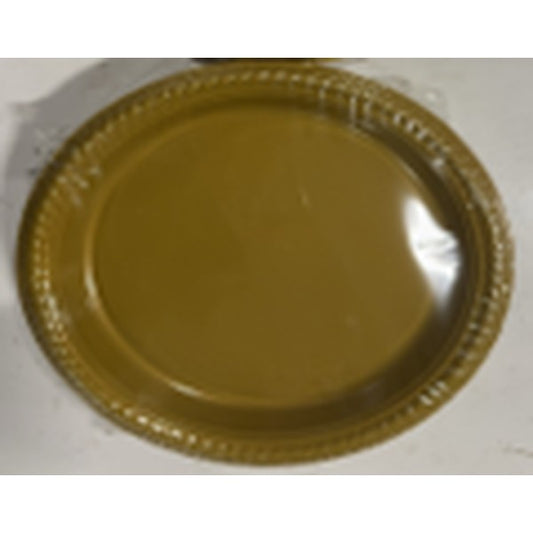 Gold 7-inch plastic plates, 24 pieces