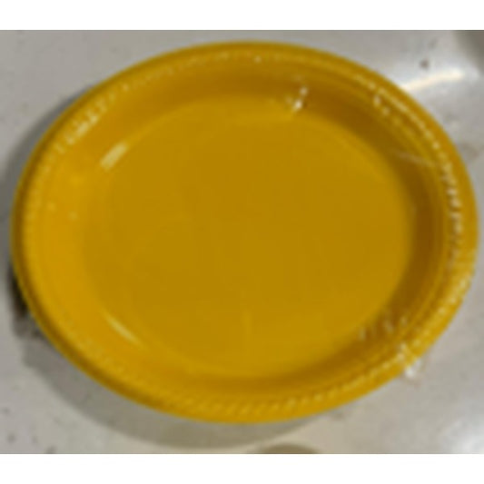 Yellow 7-inch plastic plates, 24 pieces